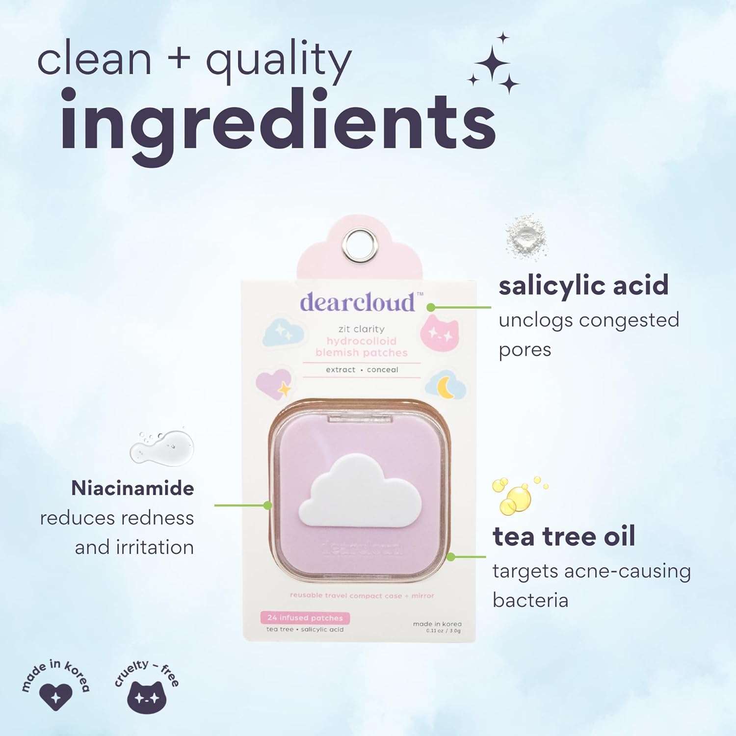 [dearcloud] Hydrocolloid Blemish Patches(24Count&Compact Case) - Palace Beauty