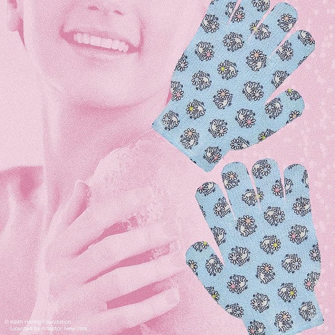 [dearcloud] X Keith Haring Super Fresh Exfoliating Spa Gloves eco - friendly & reusable [1pair(2gloves)] - Palace Beauty