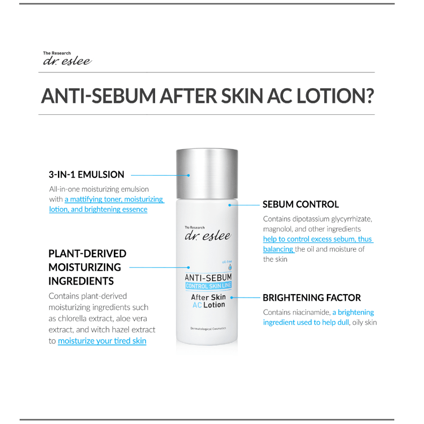 [dr.eslee] Anti - Sebum Oily Skin Care AC Lotion 100ml - Palace Beauty