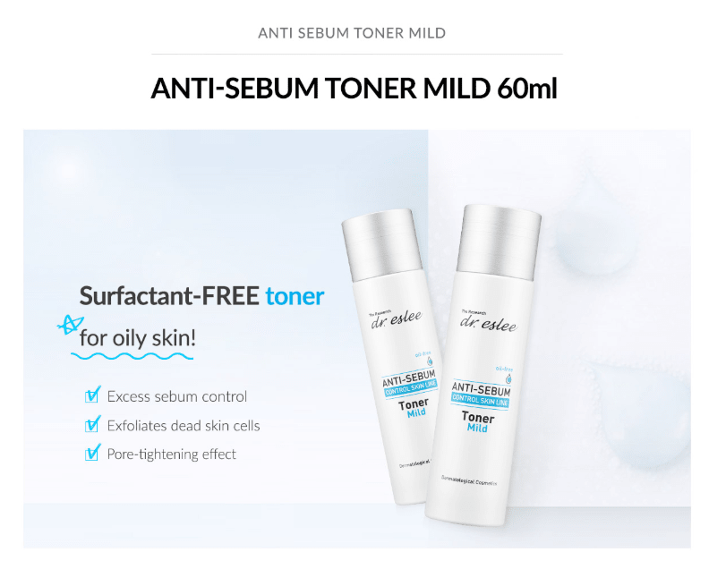 [dr.eslee] Anti - Sebum Oily Skin Care Toner Mild (60ml) - Palace Beauty