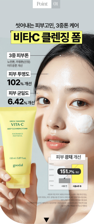 [goodal] Green Tangerine Vita C Cleansing Foam(150Ml/5.07fl.oz) - Palace Beauty