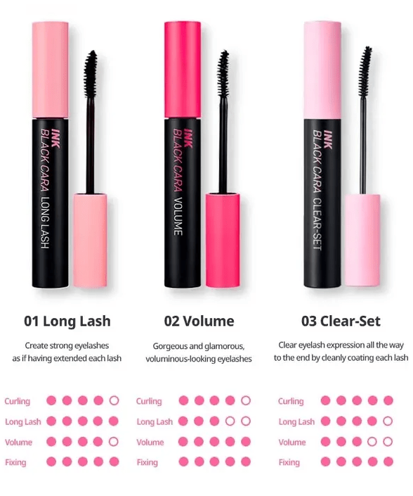 PEPIPERA Ink Black Cara [long lash,volume,& clear - set] - Palace Beauty