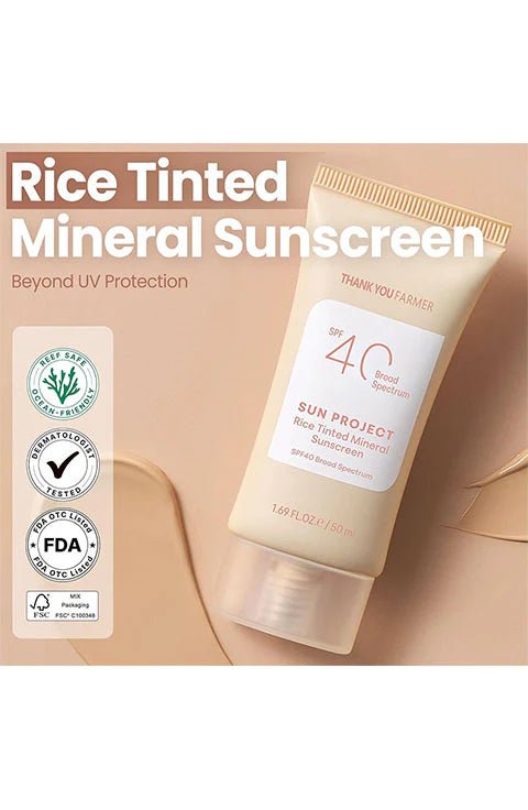 [THANK YOU FARMER] Sun Project Rice Tinted Mineral Sunscreen SPF40 (50Ml/1.69fl.oz) - Palace Beauty