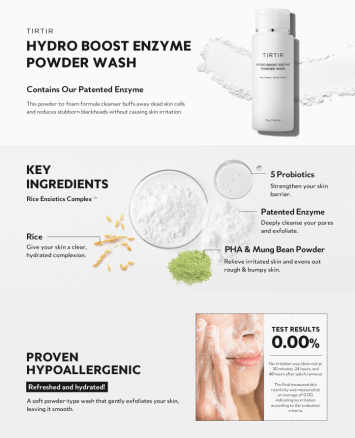 TIRTIR Hydro Boost Enzyme Powder Wash 75g - Palace Beauty
